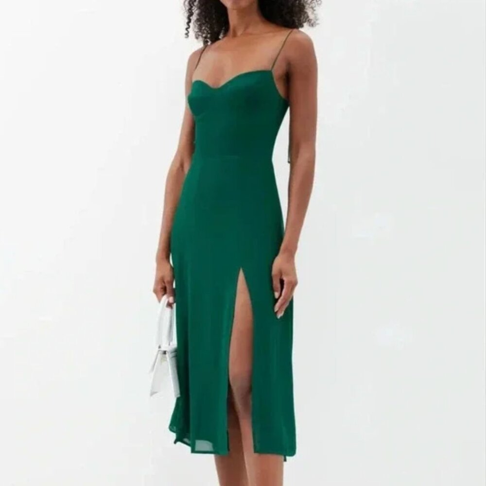 Reformation Juliette Side-Slit Crepe Midi Dress Green 4